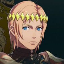 A man with straight pale-orange hair wearing a crown of diamond shapes in Fire Emblem: Fortune's Weave