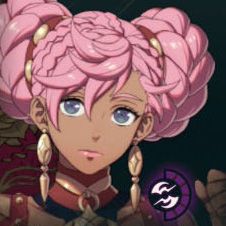 A girl with pink braided hair tied up into tight buns in Fire Emblem: Fortune's Weave