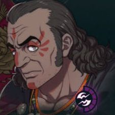 An older man with long curly hair slicked back and red face markings in Fire Emblem: Fortune's Weave