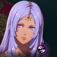 A woman with lilac hair that's cut bluntly at the ends in Fire Emblem: Fortune's Weave