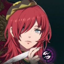 A red-haired person with shaggy bangs covering their face in Fire Emblem: Fortune's Weave