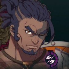 A man with tied-back black dreadlocks and markings around his eye in Fire Emblem: Fortune's Weave