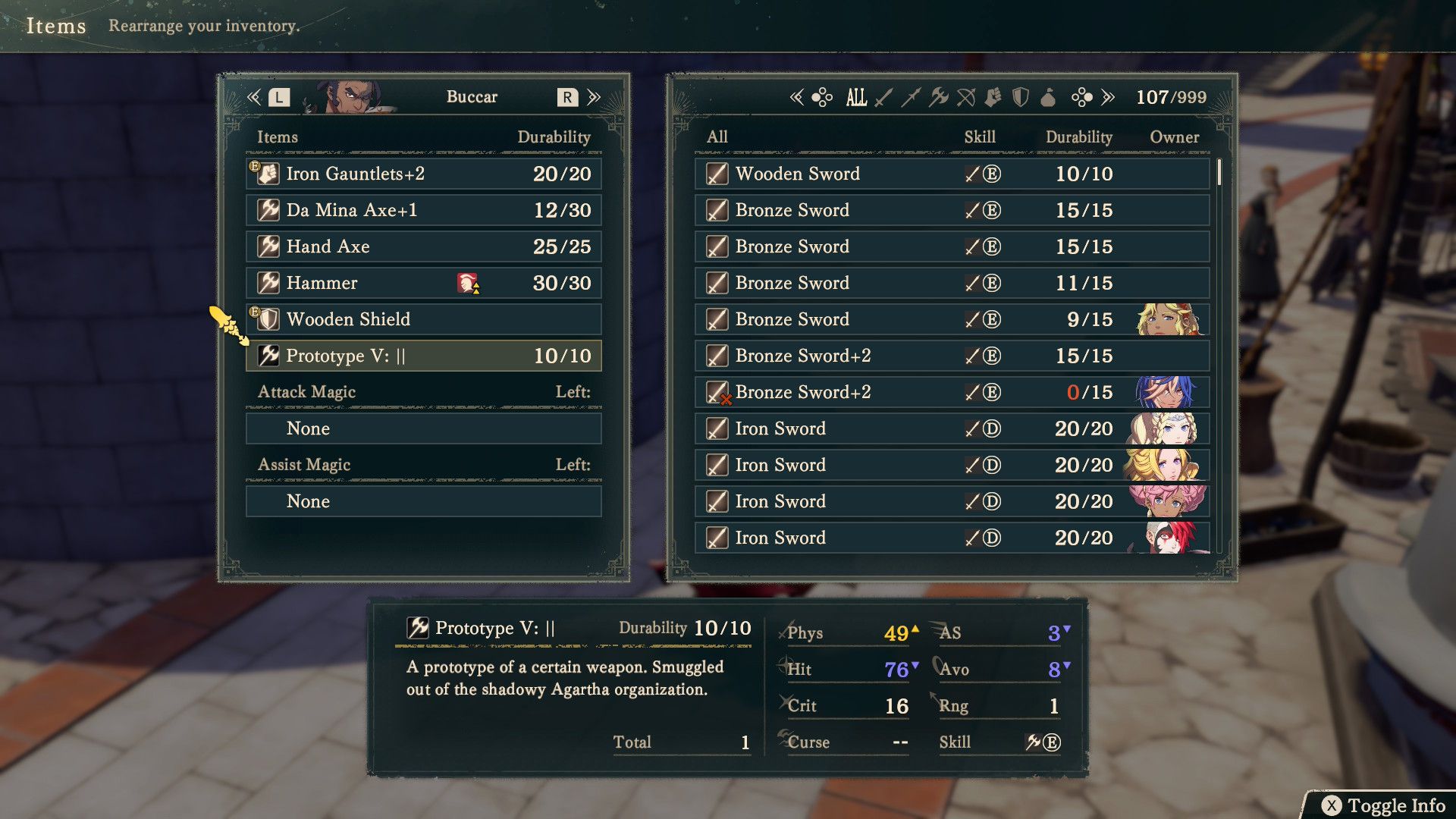 The Prototype V DLC weapon in Fire Emblem Fortune's Weave