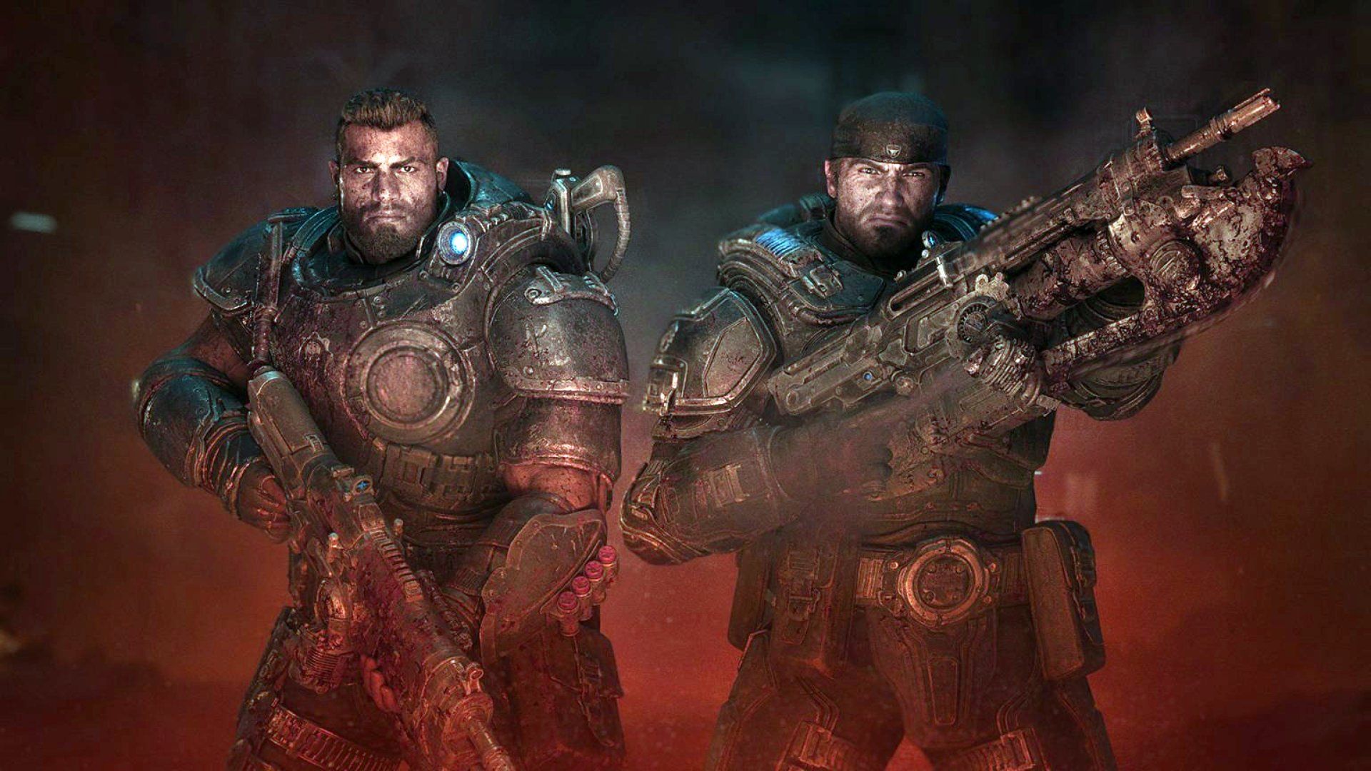 Dom and Marcus hold weapons in Gears of War E-Day