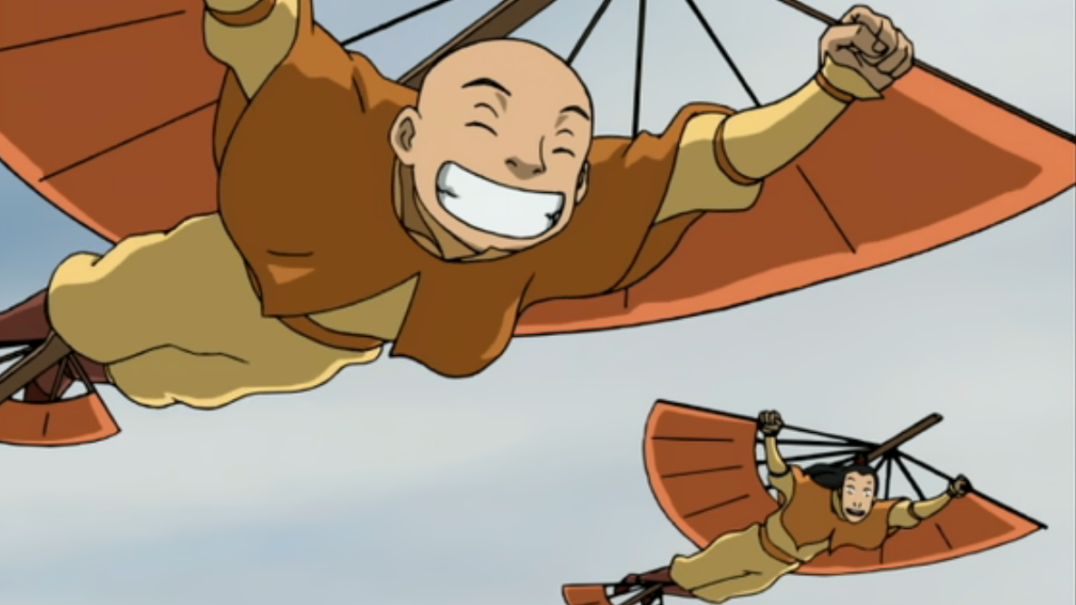 Gyatso and Avatar Roku use air gliders in Avatar The Last Airbender
