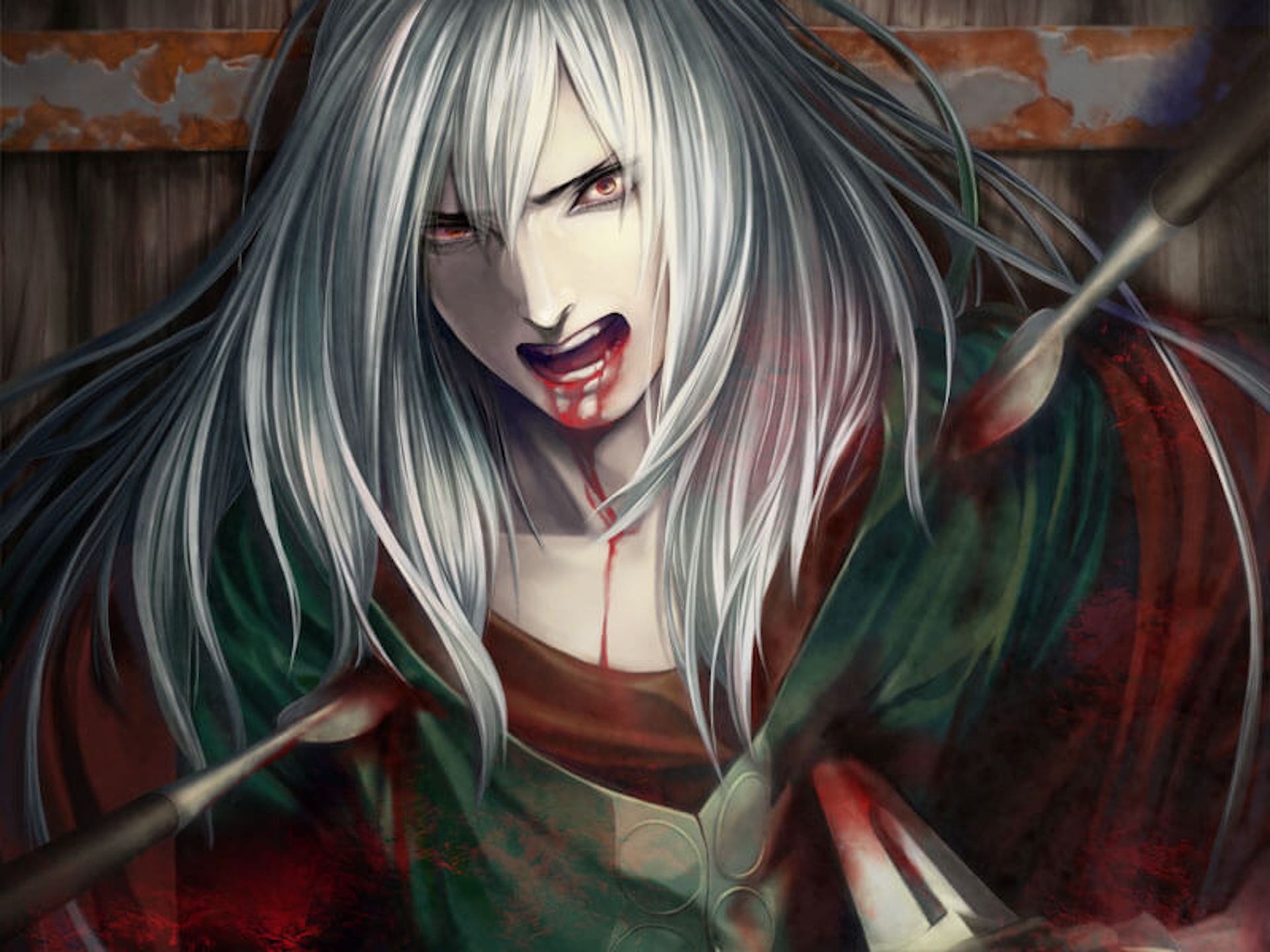 A bleeding man in The House in Fata Morgana