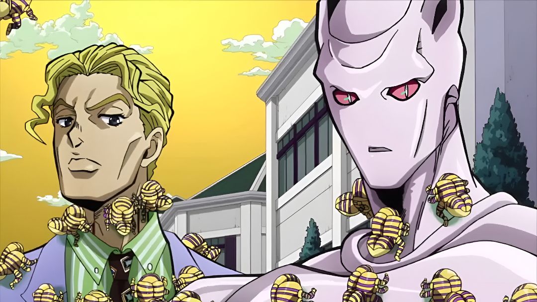 Kira and Killer Queen looks at someone in JoJo: Diamond is Unbreakable