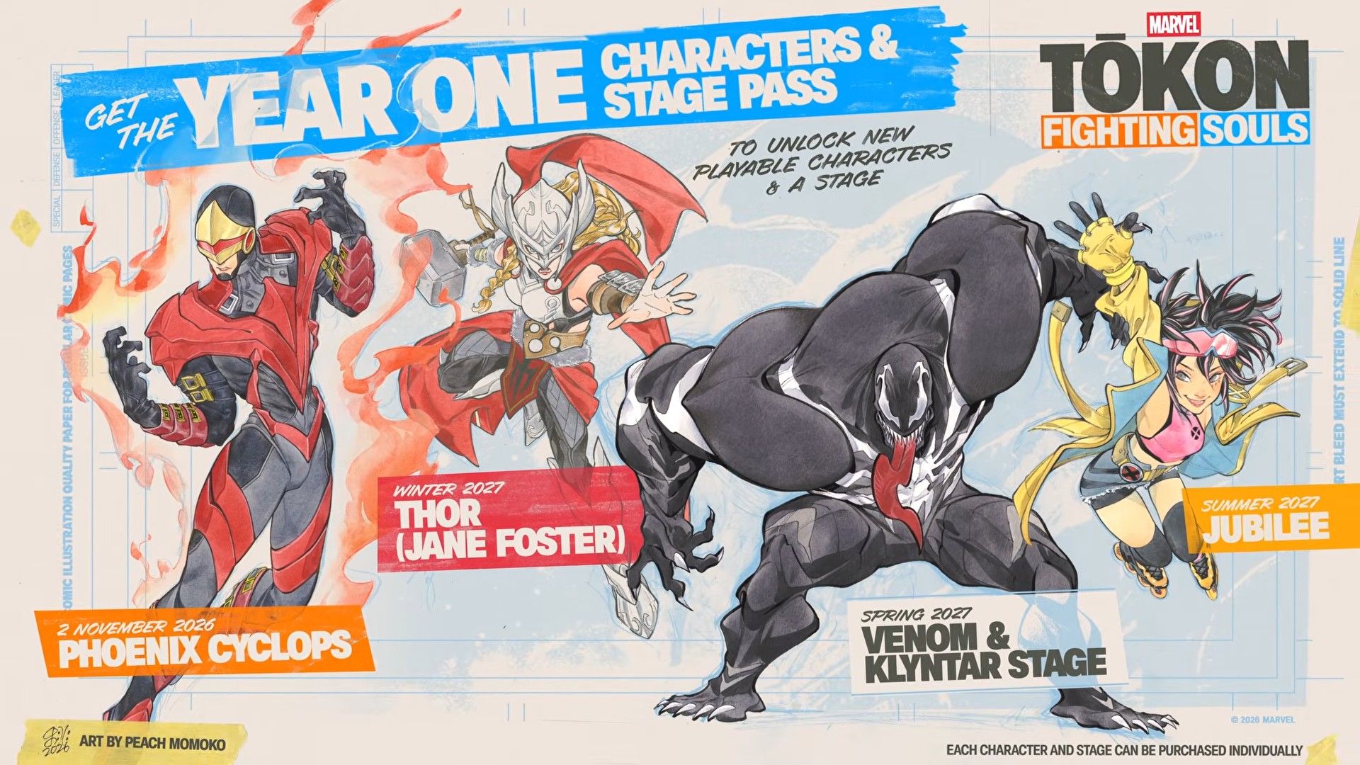 All four DLC fighters from Marvel Tokon: Fighting Souls' Year 1 pass