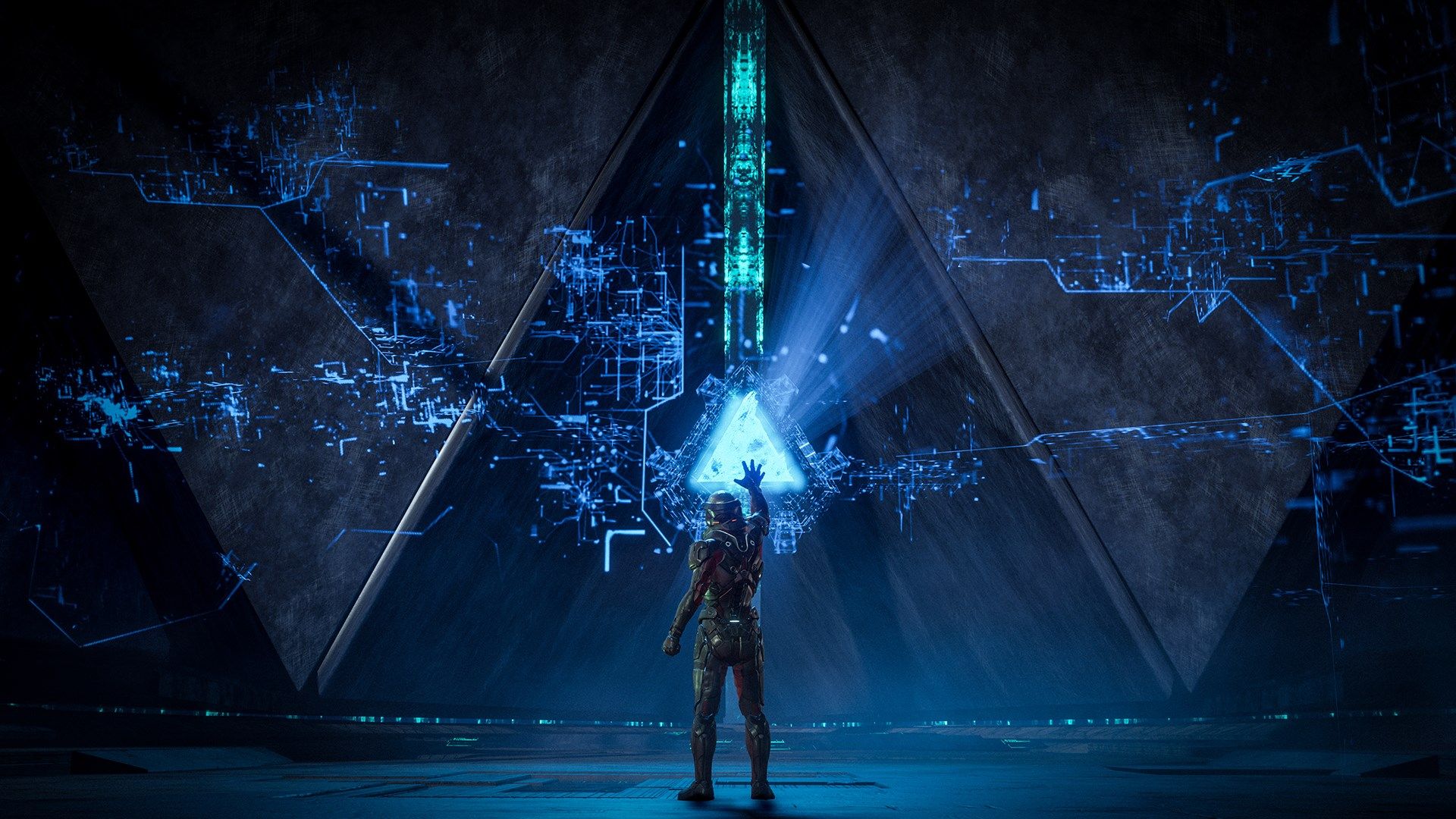 Ryder stands in front of a Remnant door in Mass Effect Andromeda