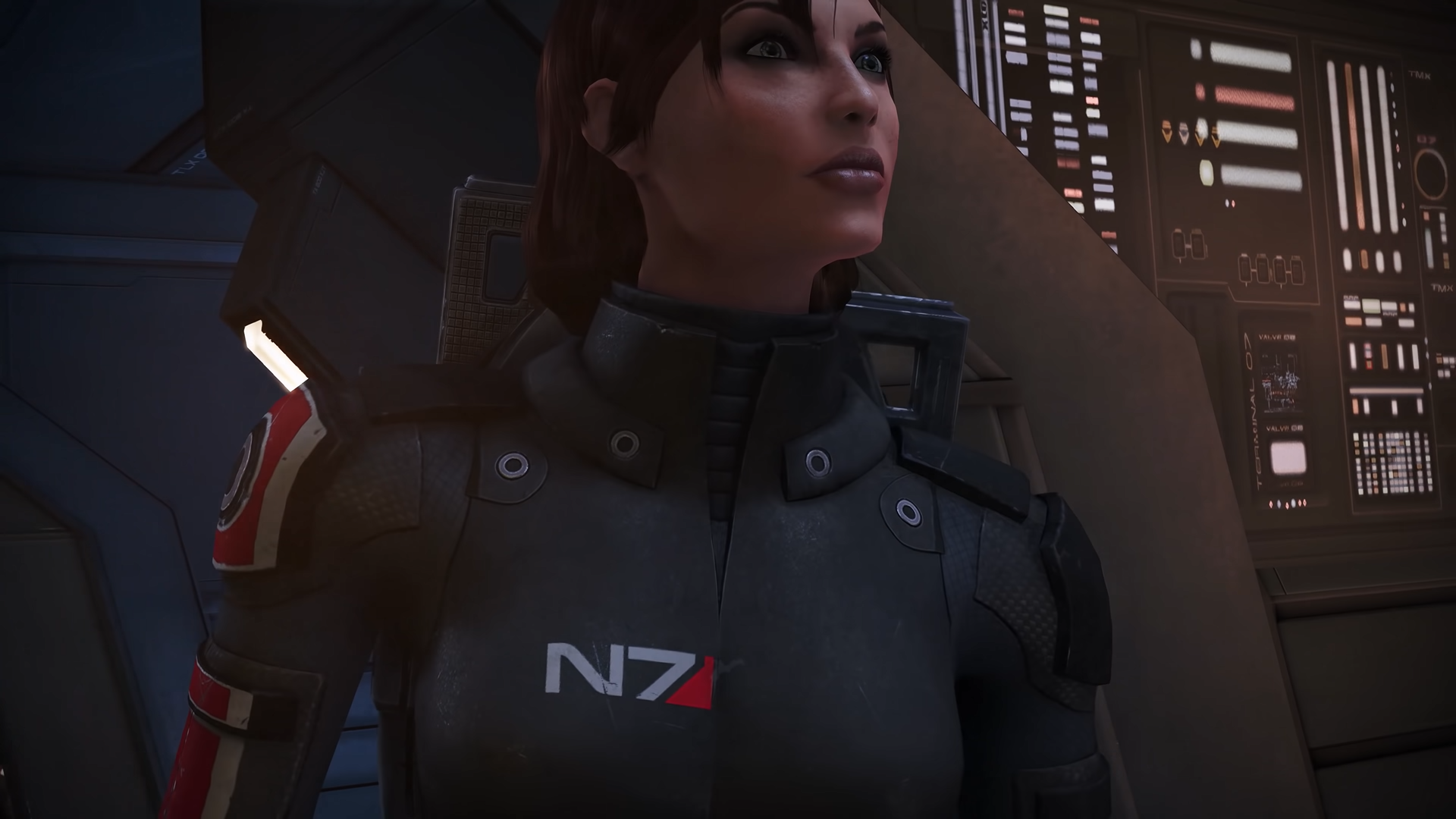 Mass Effect's Commander Shepard on the bridge of the Normandy