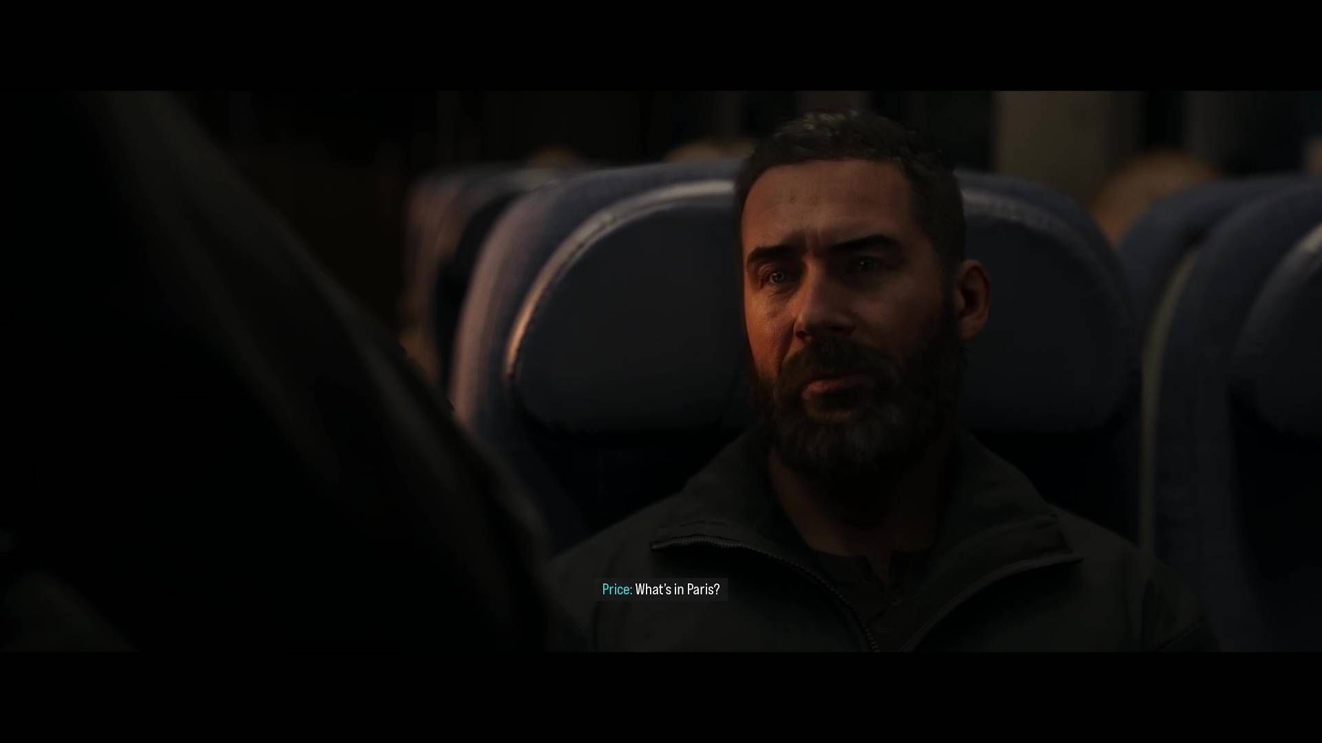 A Modern Warfare 4 screenshot showing Price talking to Valeria on a train.