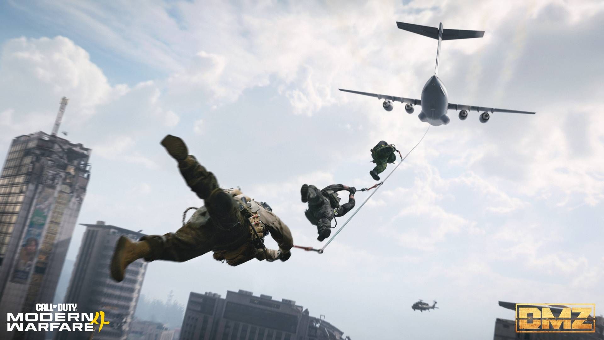 A squad extracting via fulton drop in DMZ.