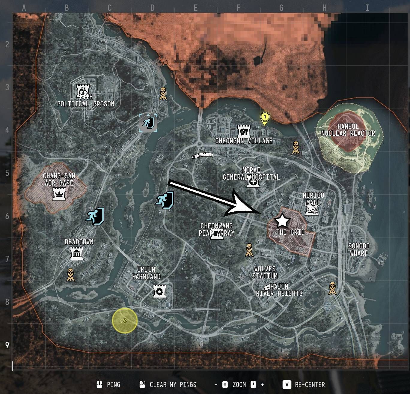 The in-game DMZ map with the Netshin Tech Complex highlighted with a star and an arrow pointing to it.