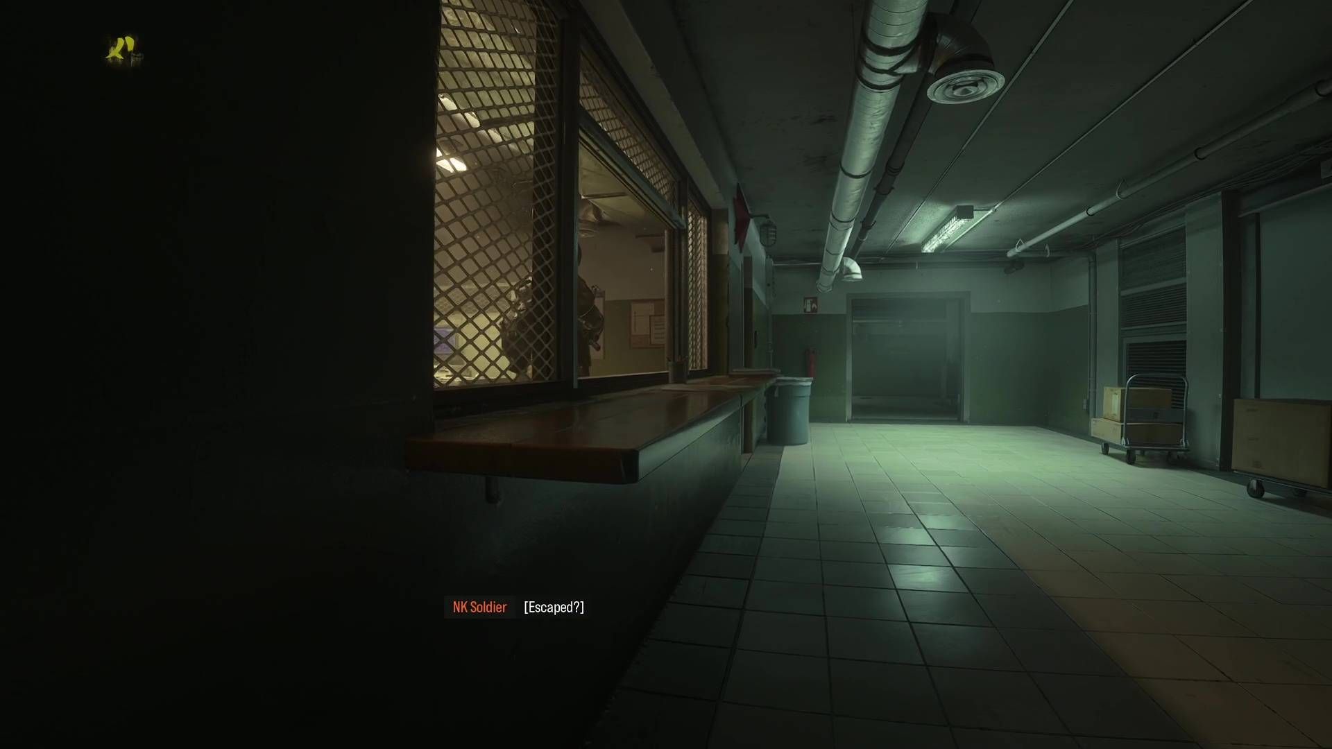 A guard in Modern Warfare 4 about to leave the room with the safe code in.