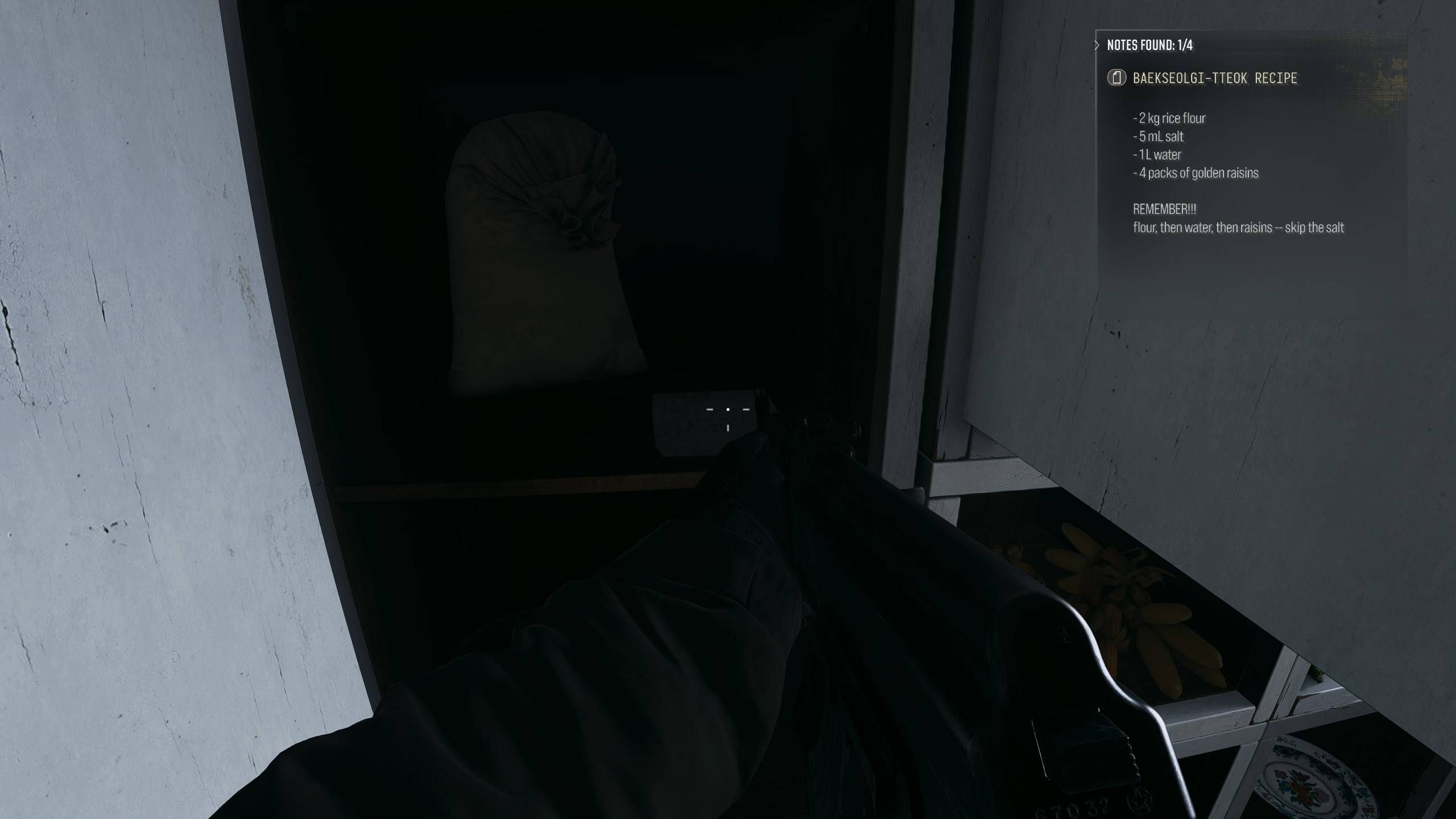 The recipe with the lockbox code in the "Following Orders" mission in Modern Warfare 4.