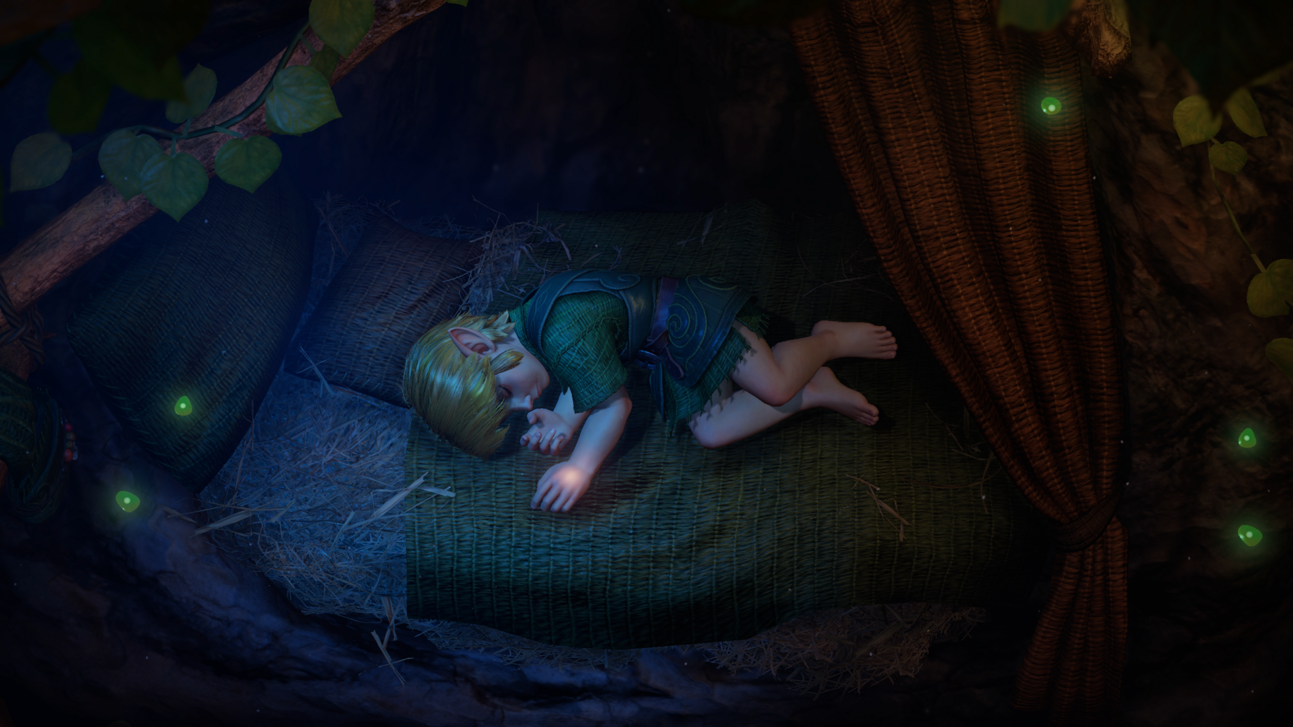 Link as a child lies curled up on his bed