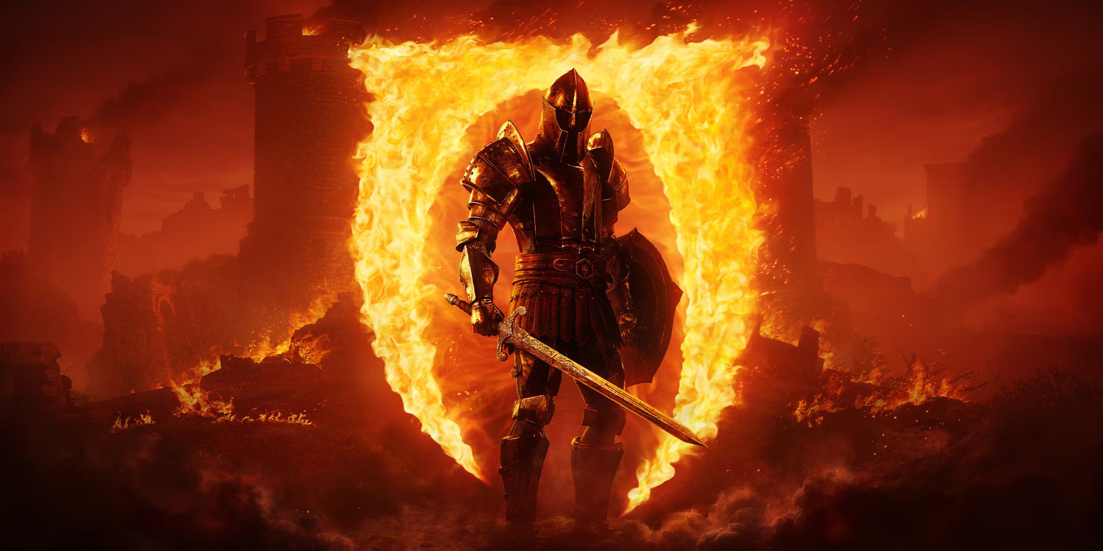 A knight, clad in armor, standing in front of an Oblivion gate.