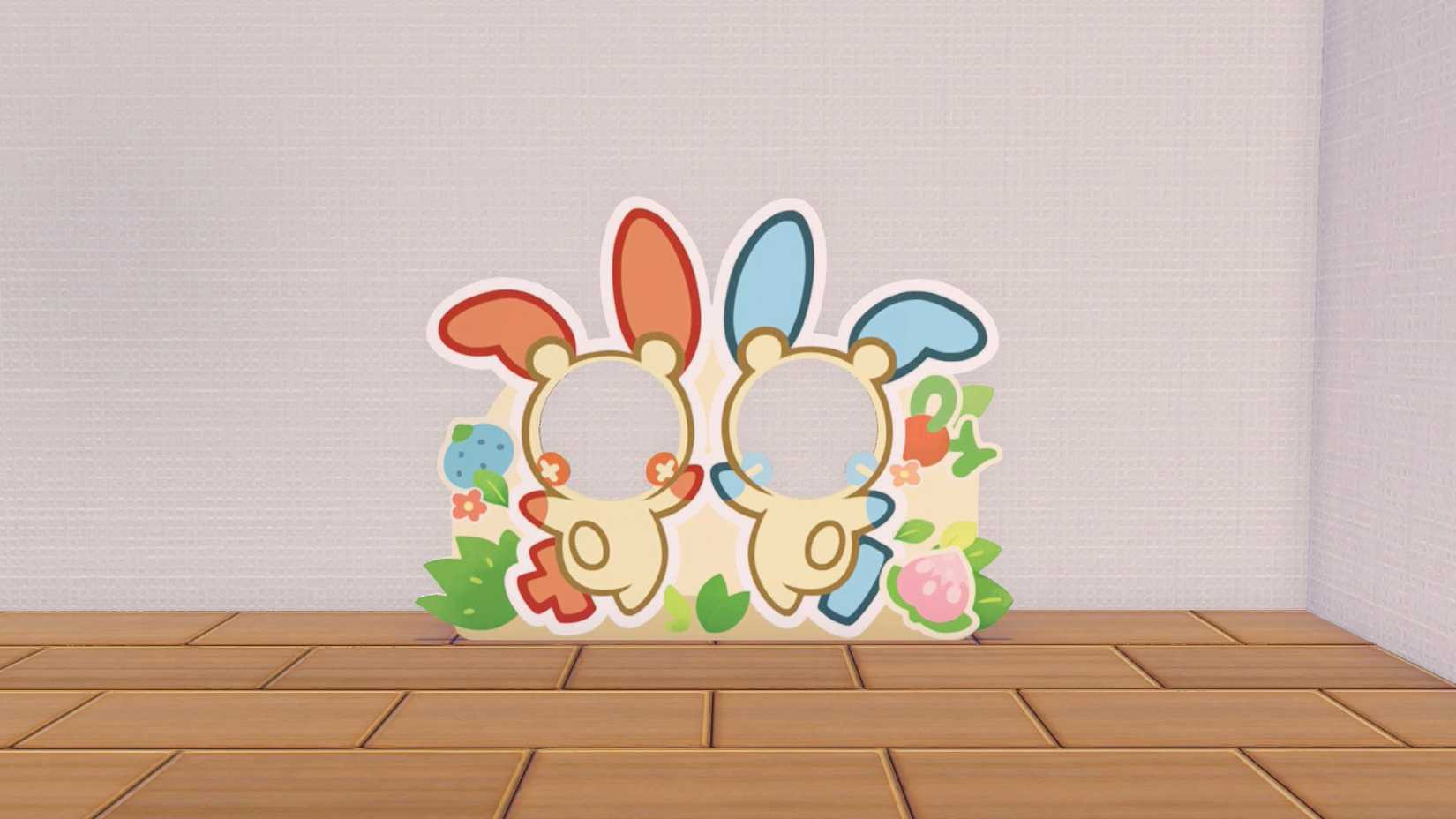A cutout standee of Plusle and Minun in Pokopia.