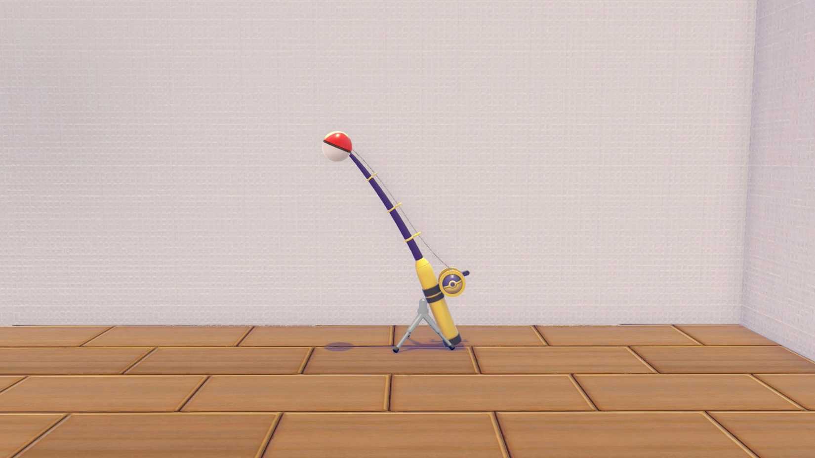 A yellow fishing rod with a Poké Ball on the end in Pokopia.