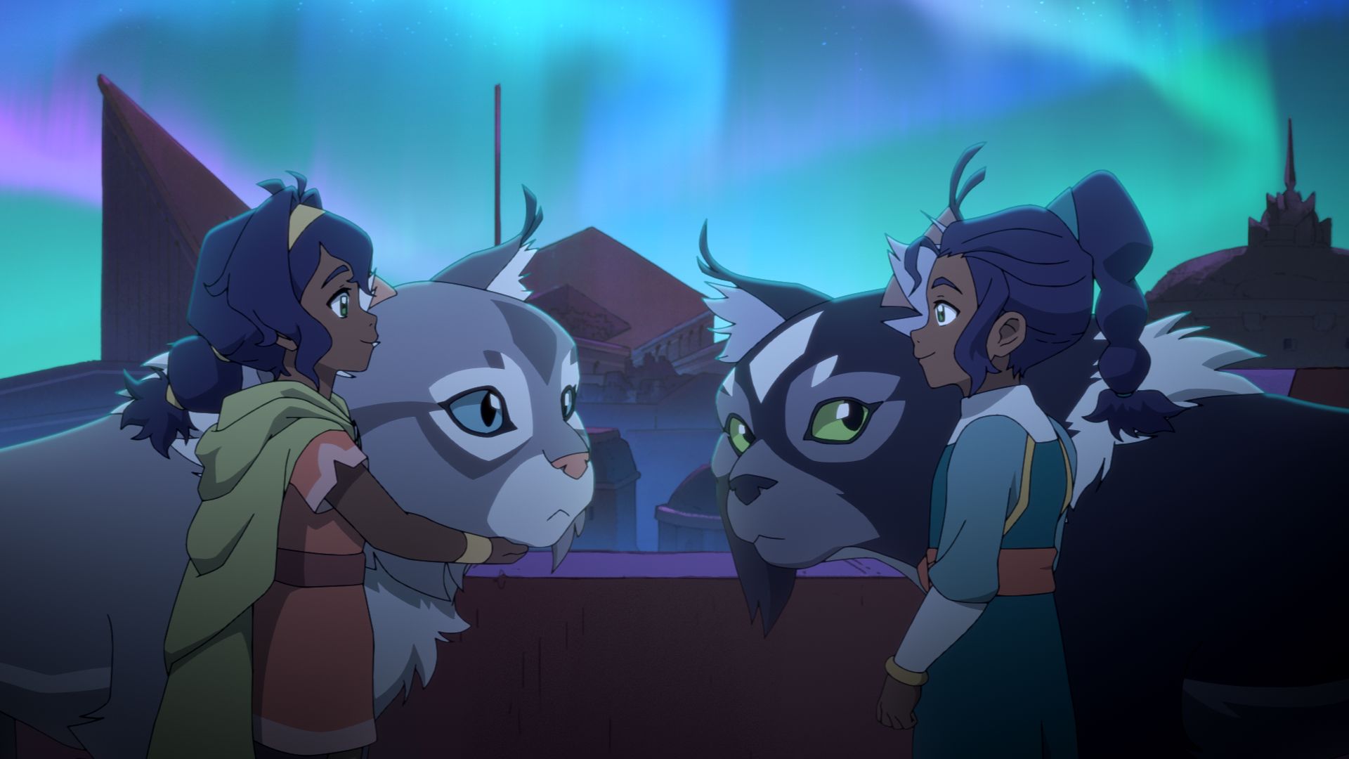 Pavi and Nisha and their cat-monkeys Geet and Ruhi face each other in Avatar Seven Havens