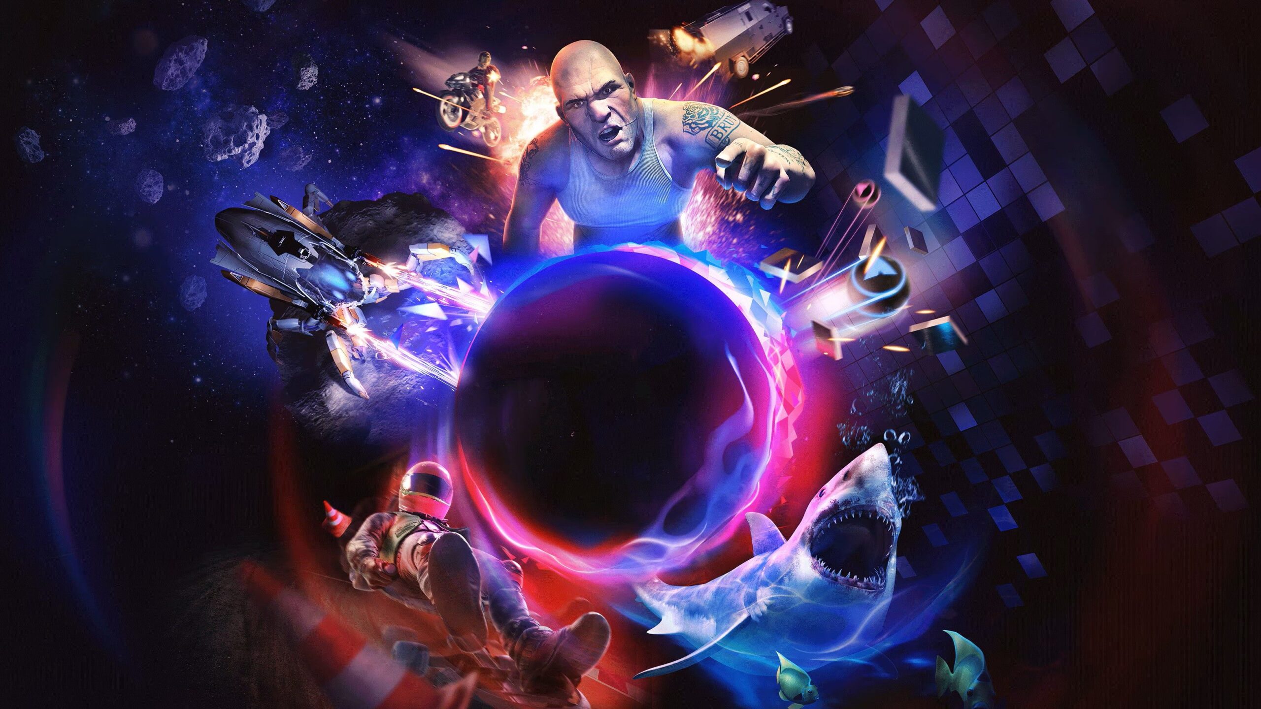 Key art for PlayStation VR Worlds shows a bunch of things floating around an orb.