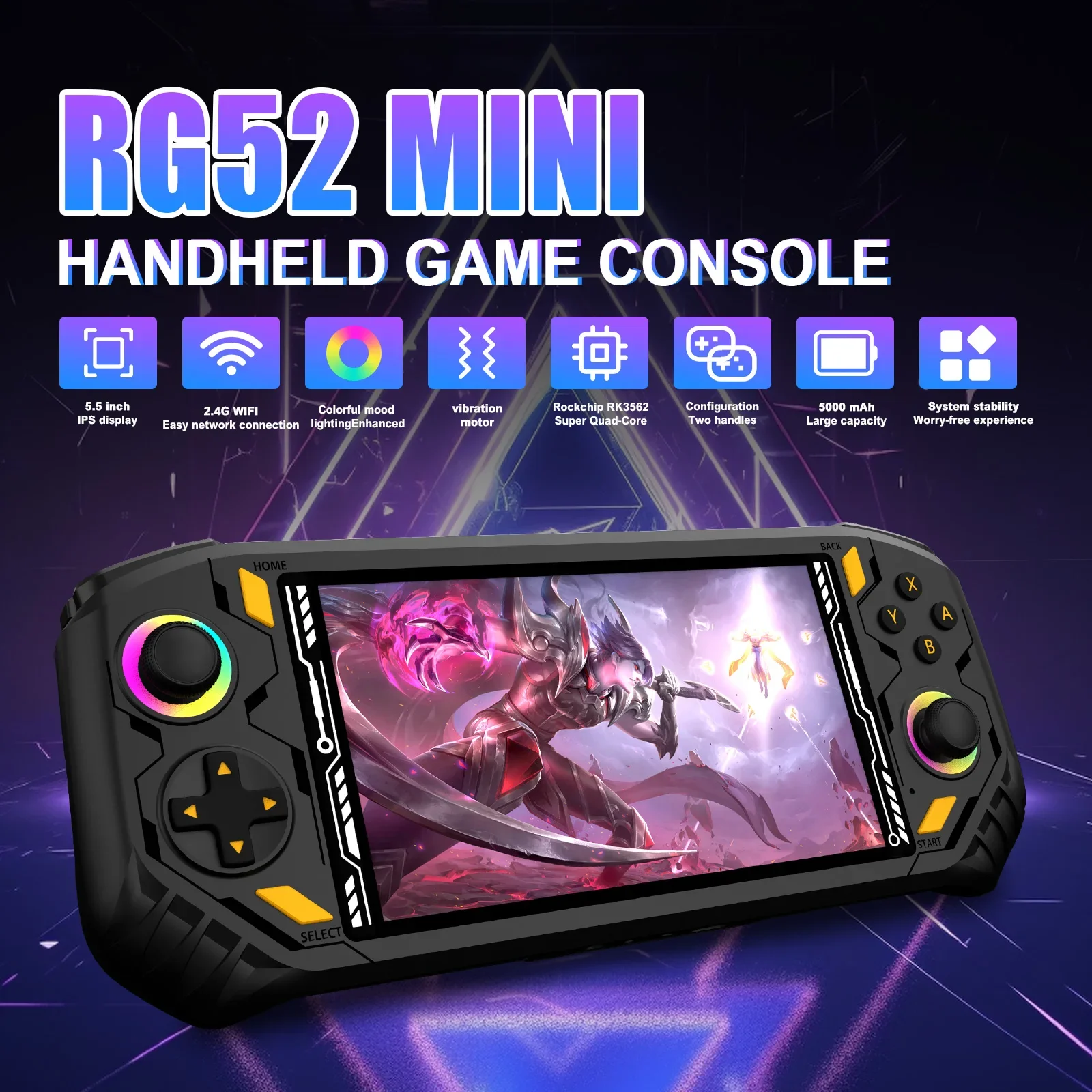 RG52 Mini Handheld Game Console – 22,000+ Retro Games, 5.5" IPS HD Screen, RK3562 Dual System