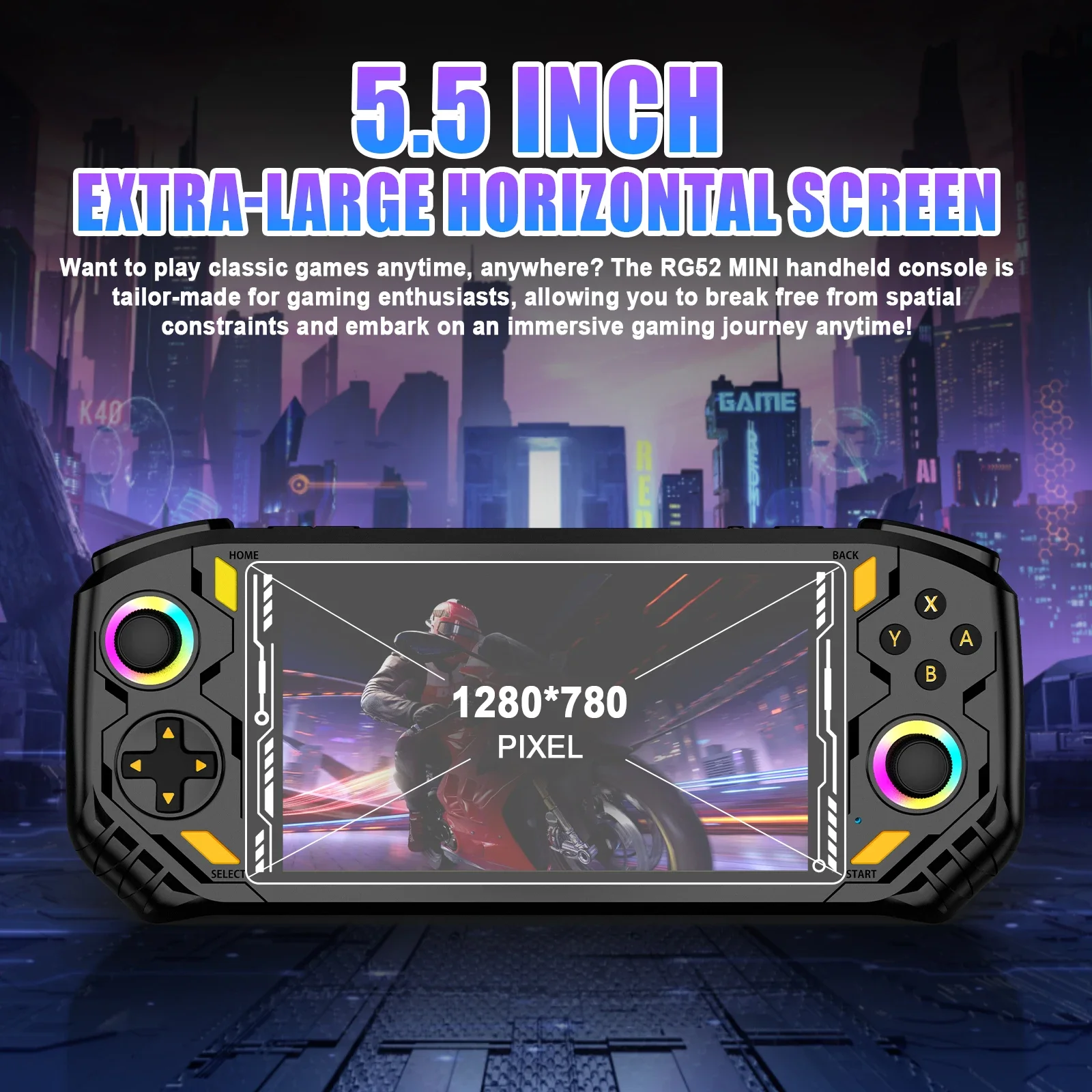 RG52 Mini Handheld Game Console – 22,000+ Retro Games, 5.5" IPS HD Screen, RK3562 Dual System - Image 3