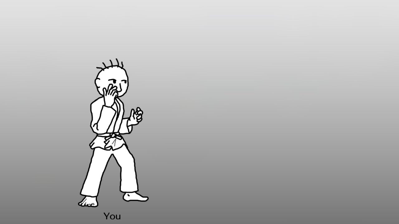 Karate Joe stands in Rhythm Heaven Groove,
