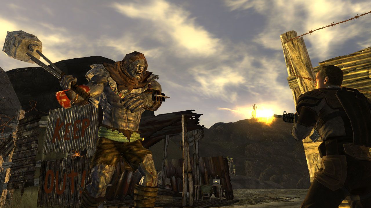 a player faces off against a super mutant in Fallout: New Vegas