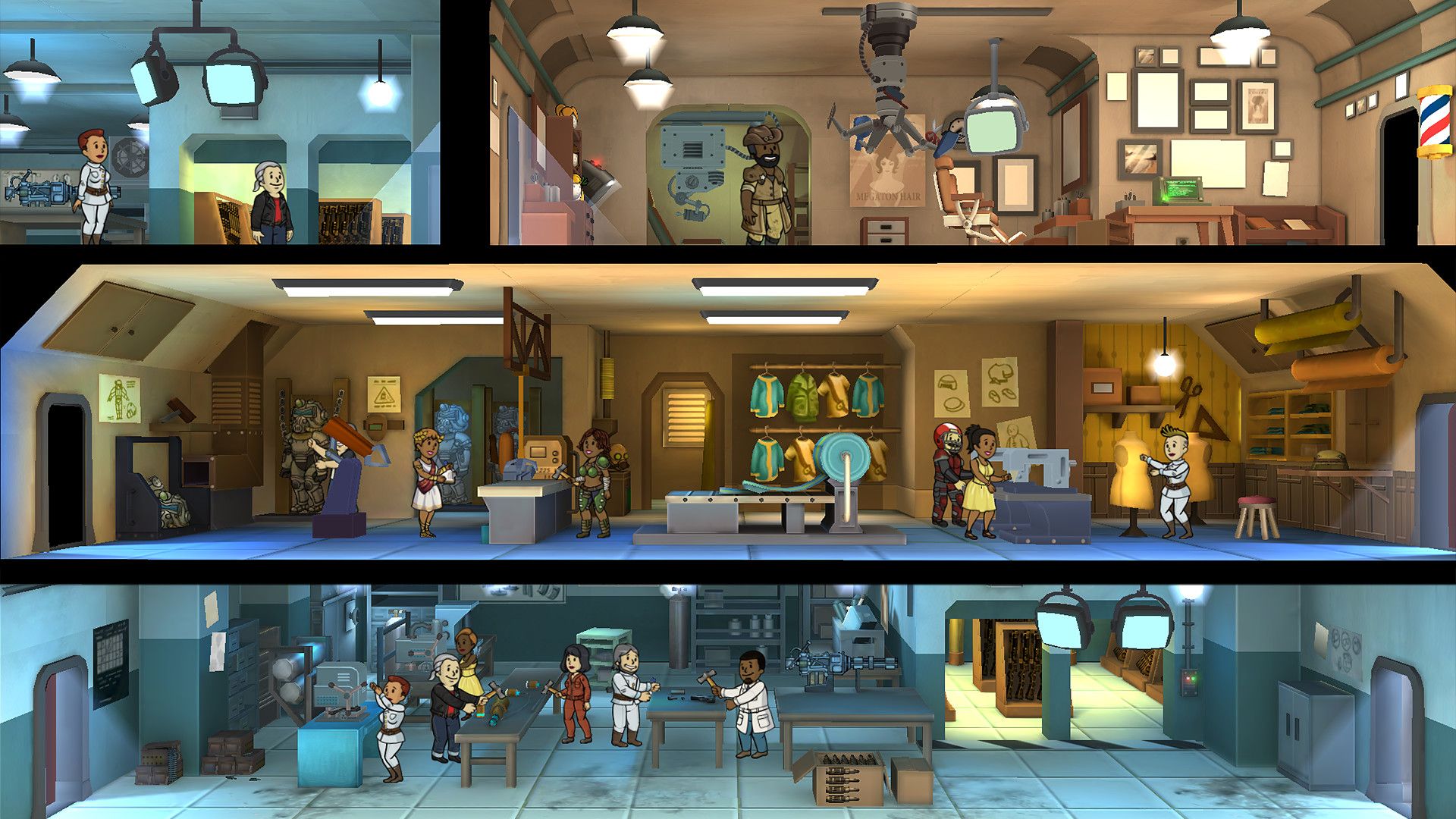 A shot of a player’s upgraded vault from Fallout Shelter.