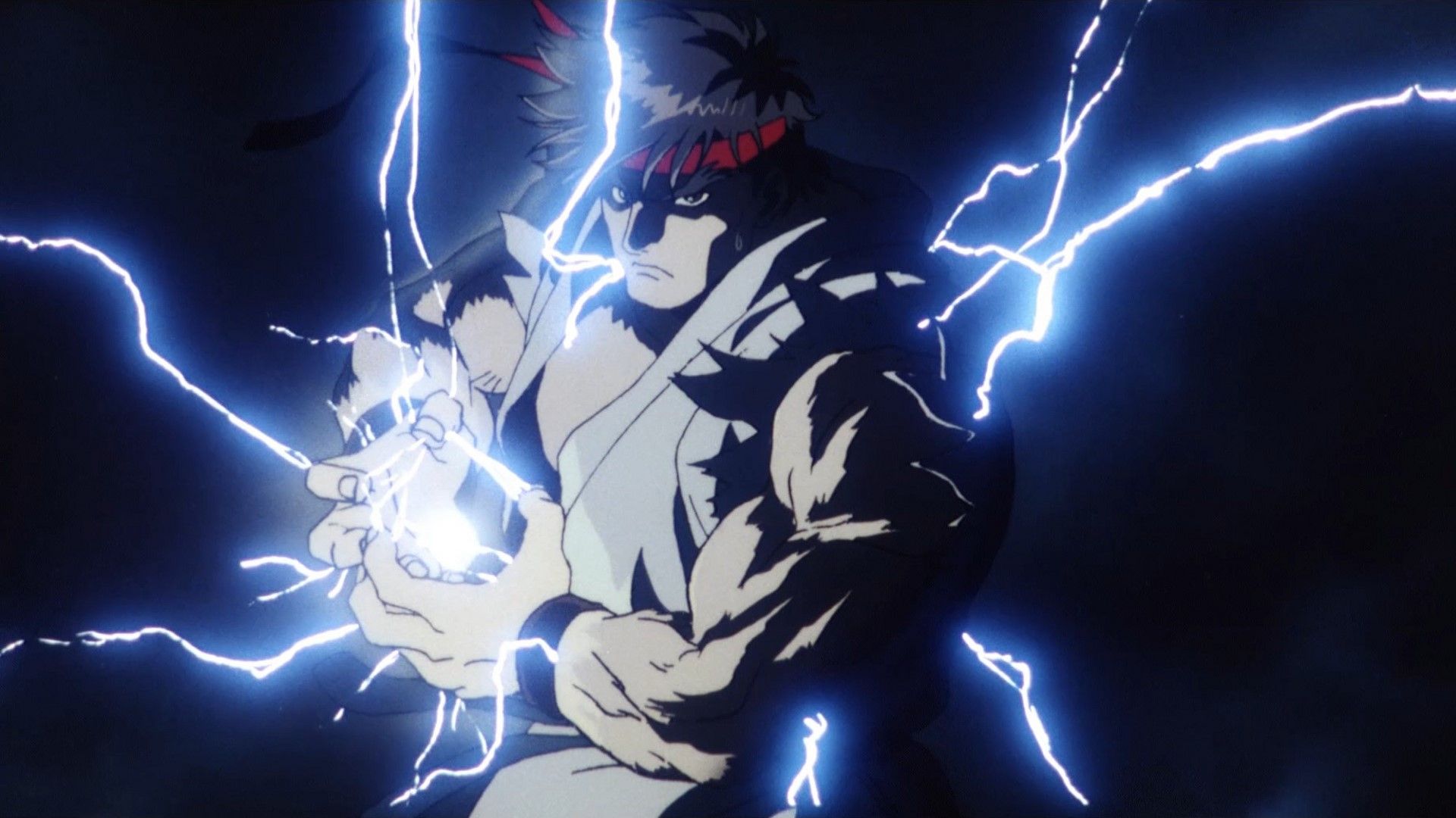 Ryu charing up the Hadoukken from Street Fighter 2 The Animated Movie