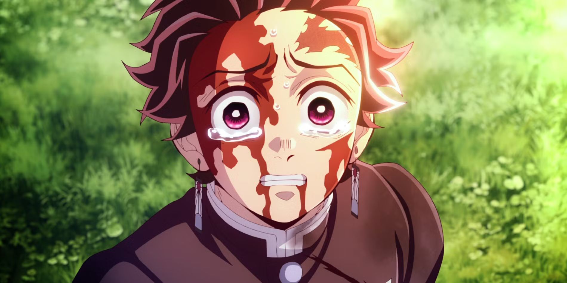 Tanjiro from Demon Slayer crying at the end of the Swordsmith Village arc