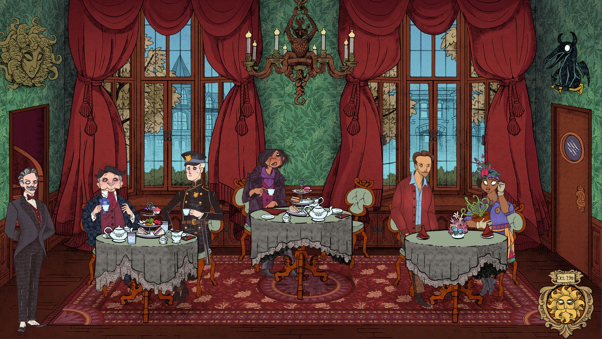 Customers sit at tables in Tearoom of Terror.