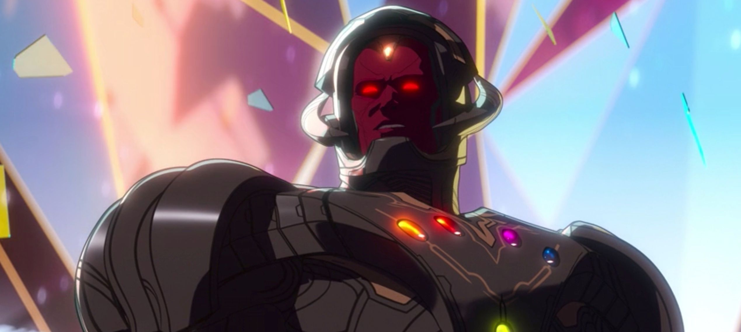 Ultron as Vision wielding the infinity stones in Marvel’s What If
