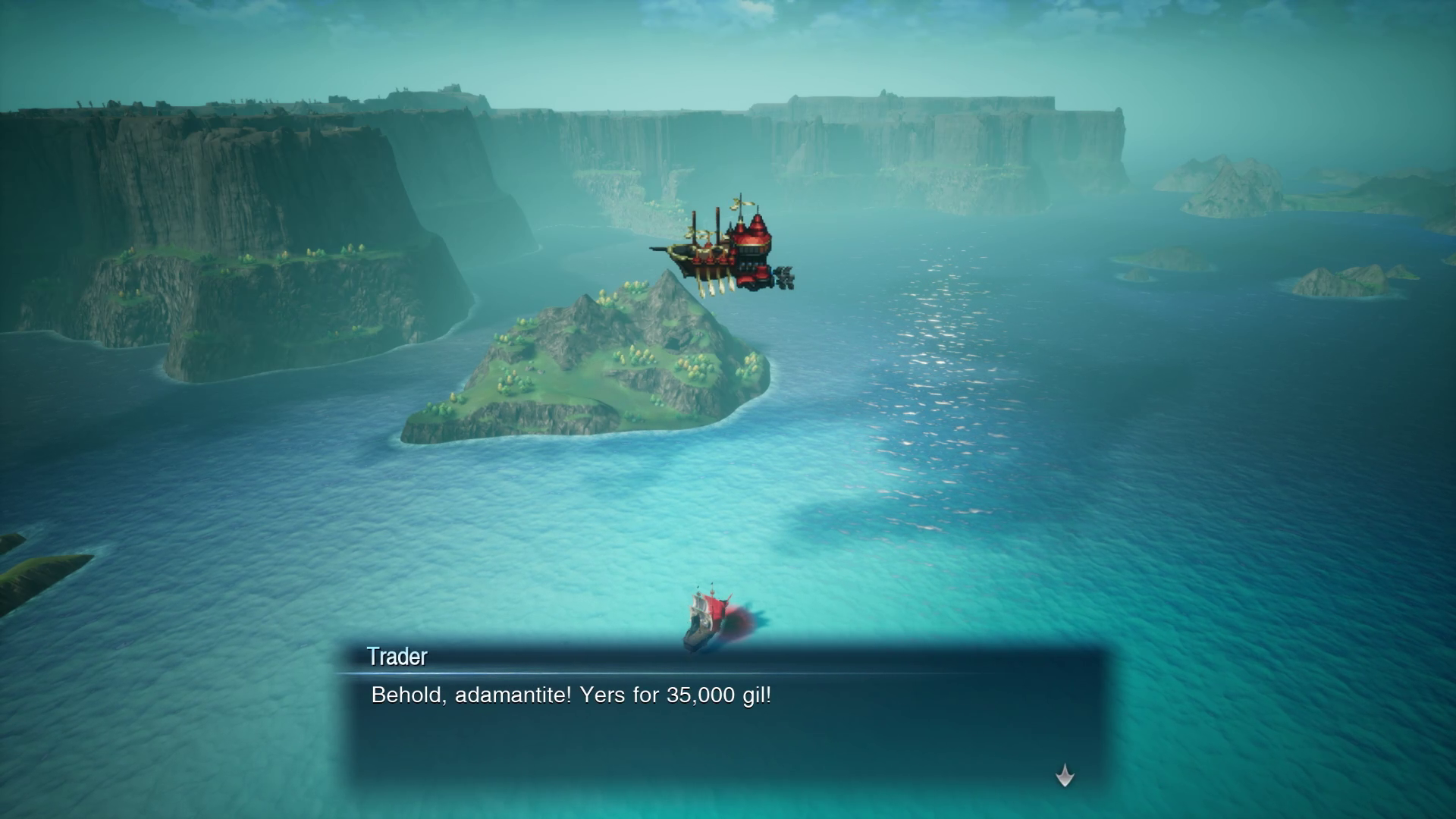 A merchant ship offers Adamantite for 35,000 gil in Final Fantasy Resonance.