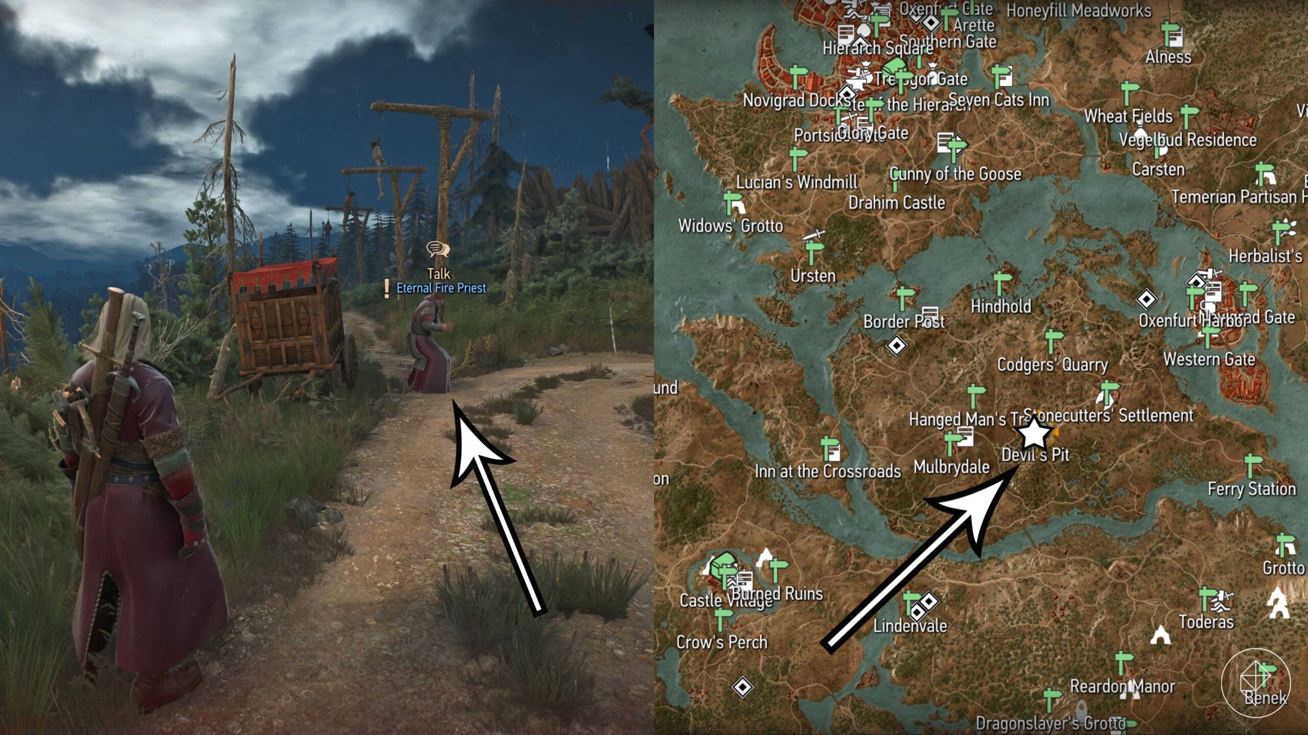The starting location of the 'In the Eternal Flame's Shadow' quest in The Witcher 3: Wild Hunt.