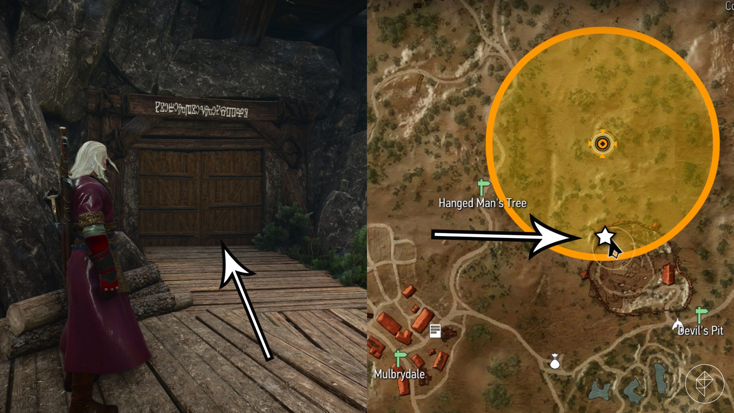 The entrance to The Devil's Pit caves in the 'In the Eternal Flame's Shadow' quest in The Witcher 3: Wild Hunt.