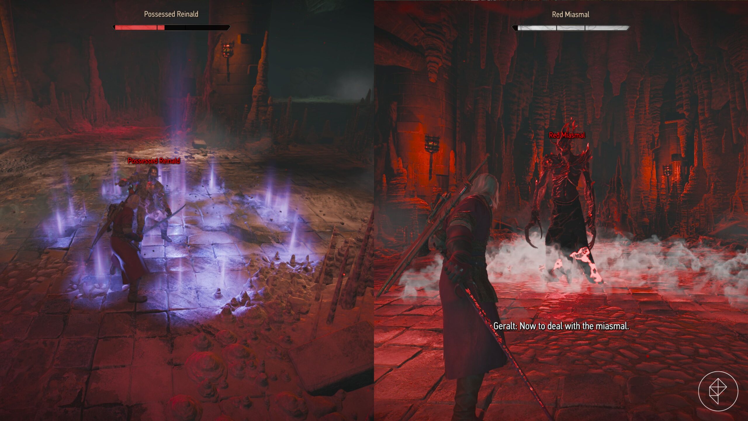 The Possessed Reinald and Red Miasmal boss in The Witcher 3: Wild Hunt.