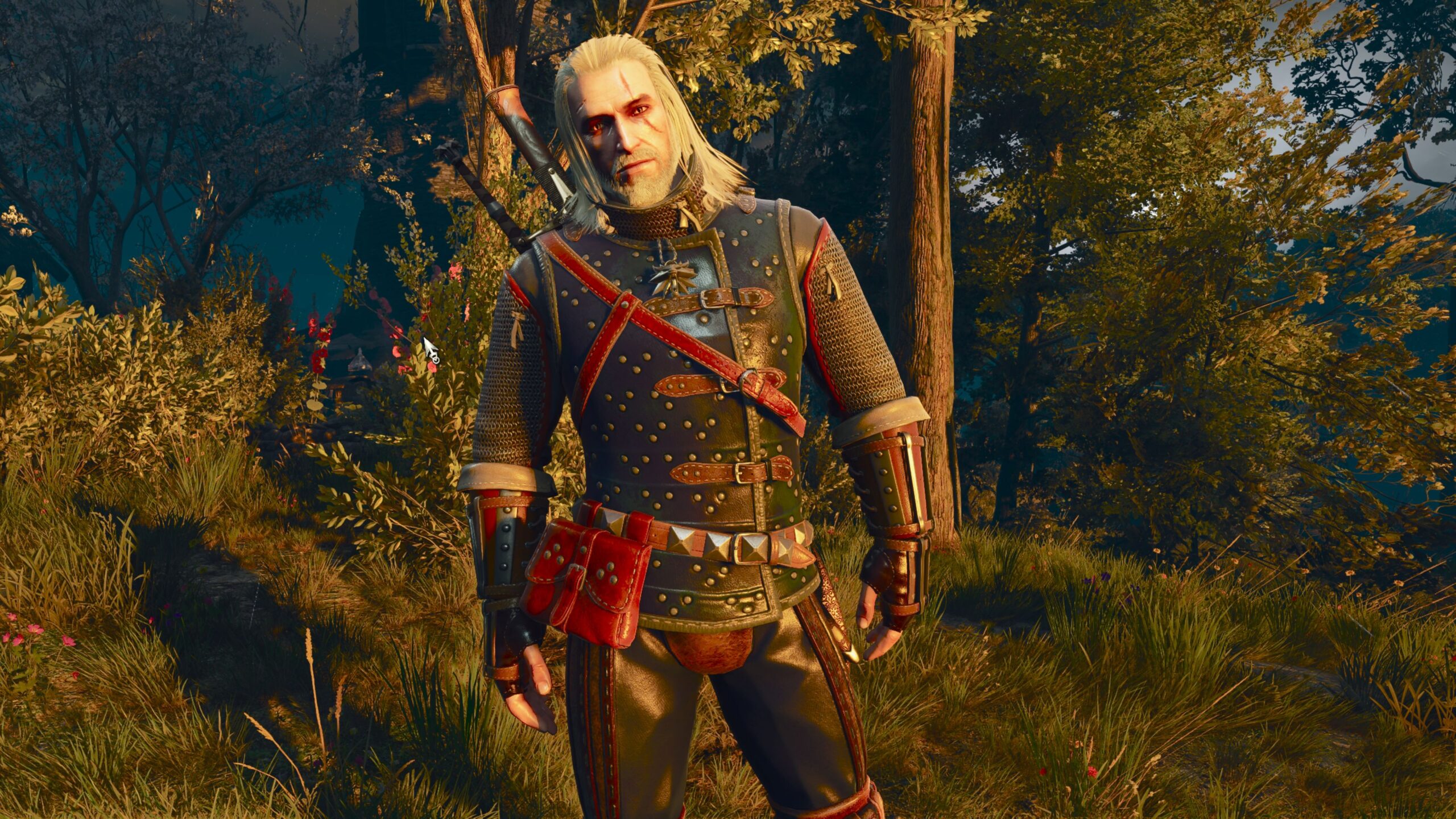 Geralt wearing Cat School gear in The Witcher 3: Wild Hunt Remastered.